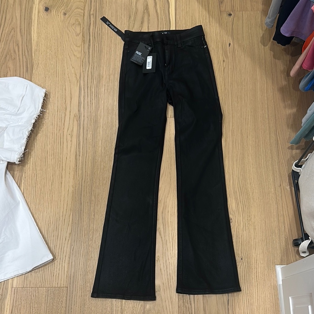 PAIGE Shiny Black Denim Pants